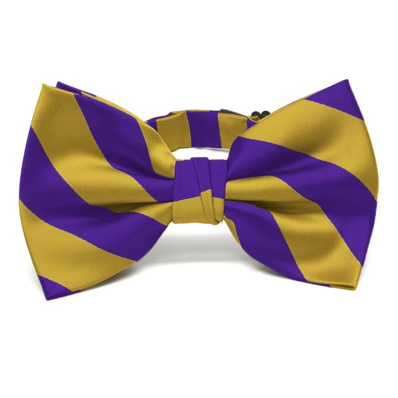 tiemart Striped Bow Tie (Dark Purple and Gold) - Image 1